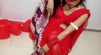 Newly Married Indian Wife In Red Saree Celebrating Valentine's Day With Desi Husband Full Hindi Best Xxx